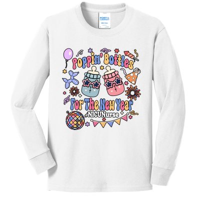 Nicu Nurse Poppin Bottles For The New Year 2024 Kids Long Sleeve Shirt