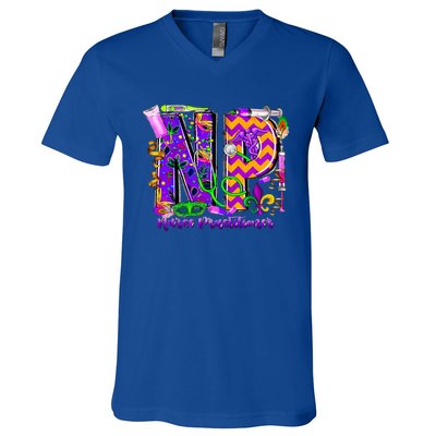 Np Nurse Practitioner Mardi Gras New Orleans Nursing Life V-Neck T-Shirt