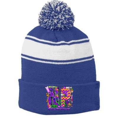 Np Nurse Practitioner Mardi Gras New Orleans Nursing Life Stripe Pom Pom Beanie