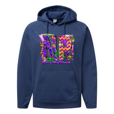 Np Nurse Practitioner Mardi Gras New Orleans Nursing Life Performance Fleece Hoodie