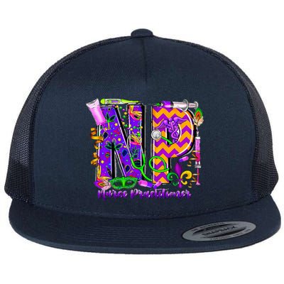 Np Nurse Practitioner Mardi Gras New Orleans Nursing Life Flat Bill Trucker Hat