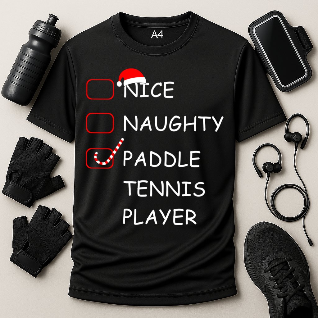 Nice Naughtly Paddle Tennis Player Xmas Tennis Coach Sports Gift Cooling Performance Crew T-Shirt
