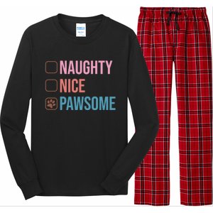 Naughty Nice Pawsome Funny Christmas Dog Saying Paws Retro Cute Gift Long Sleeve Pajama Set