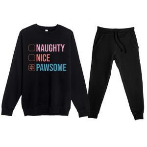 Naughty Nice Pawsome Funny Christmas Dog Saying Paws Retro Cute Gift Premium Crewneck Sweatsuit Set