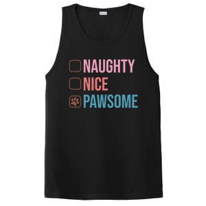 Naughty Nice Pawsome Funny Christmas Dog Saying Paws Retro Cute Gift PosiCharge Competitor Tank