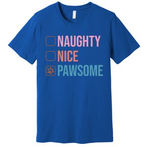 Naughty Nice Pawsome Funny Christmas Dog Saying Paws Retro Cute Gift Premium T-Shirt