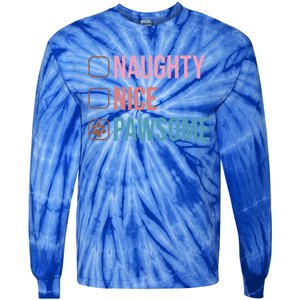 Naughty Nice Pawsome Funny Christmas Dog Saying Paws Retro Cute Gift Tie-Dye Long Sleeve Shirt