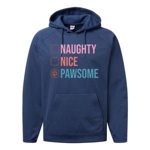 Naughty Nice Pawsome Funny Christmas Dog Saying Paws Retro Cute Gift Performance Fleece Hoodie