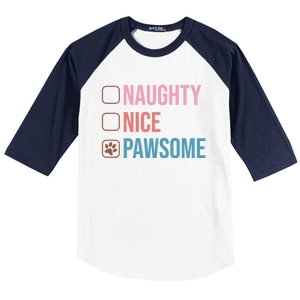 Naughty Nice Pawsome Funny Christmas Dog Saying Paws Retro Cute Gift Baseball Sleeve Shirt