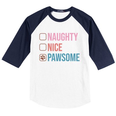 Naughty Nice Pawsome Funny Christmas Dog Saying Paws Retro Cute Gift Baseball Sleeve Shirt