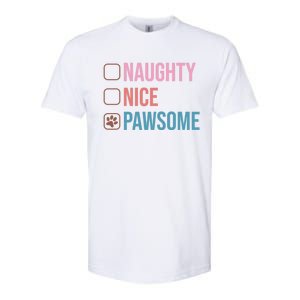 Naughty Nice Pawsome Funny Christmas Dog Saying Paws Retro Cute Gift Softstyle CVC T-Shirt