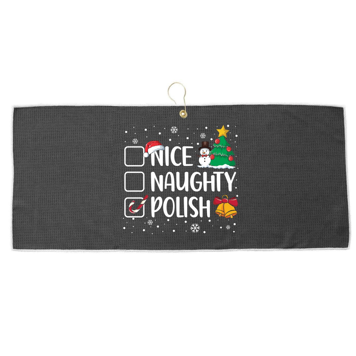 Naughty Nice Polish Gift Santa Hat Poland Christmas Gift Large Microfiber Waffle Golf Towel