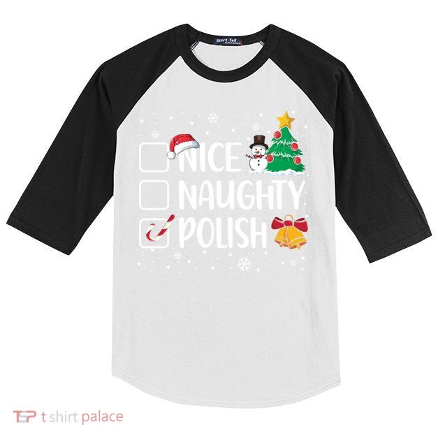 Naughty Nice Polish Gift Santa Hat Poland Christmas Gift Kids Colorblock Raglan Jersey