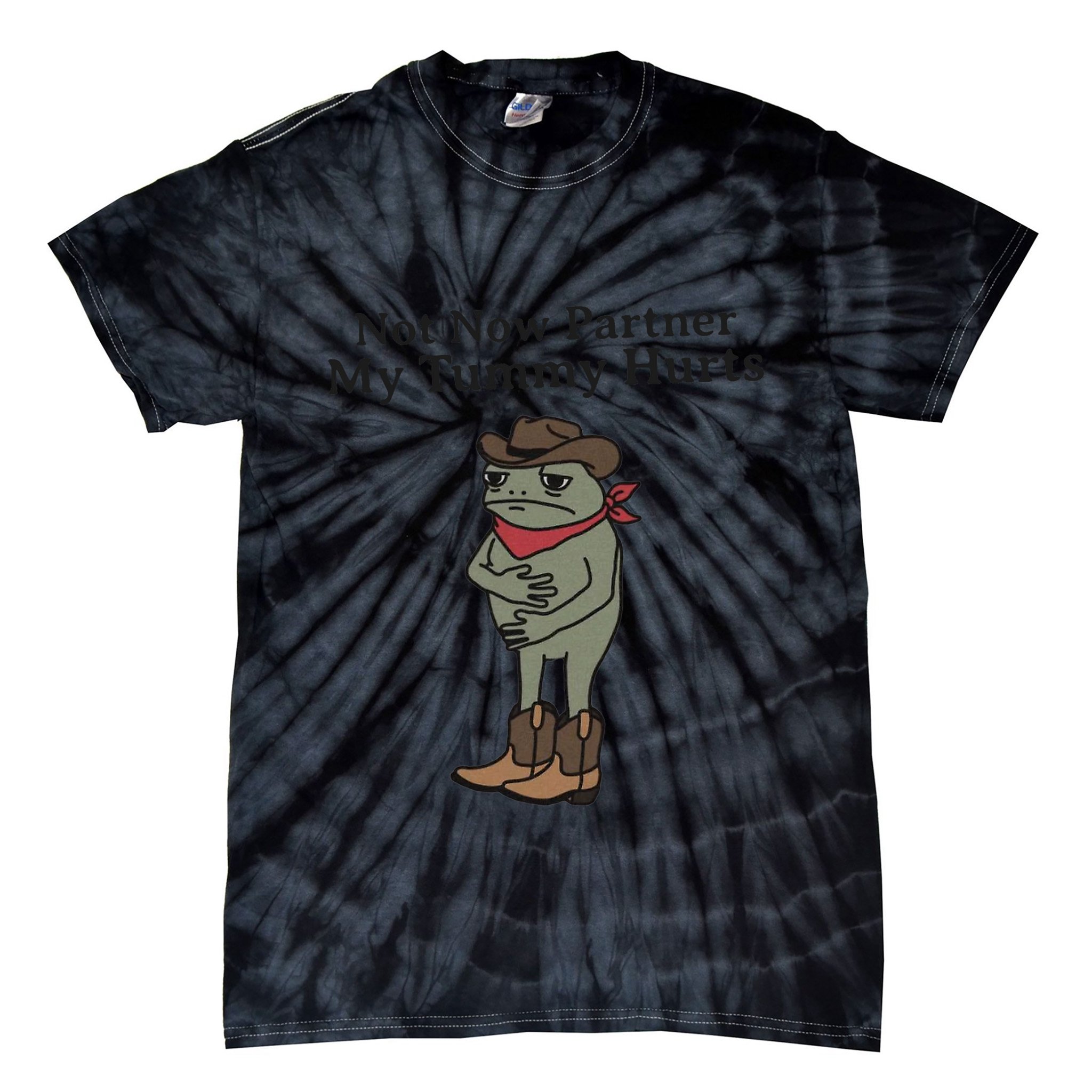 Not Now Partner My Tummy Hurts Cowboy Frog Vintage Tie-Dye T-Shirt