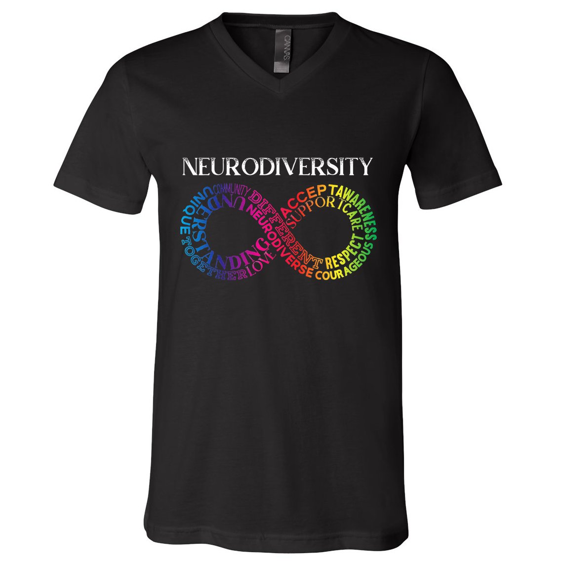 Neurodiversity Neurodivergent Rainbow Infinity ADHD ASD V-Neck T-Shirt