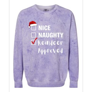 Nice Naughty Reindeer Approved Funny Santa Claus Christmas Cute Gift Colorblast Crewneck Sweatshirt