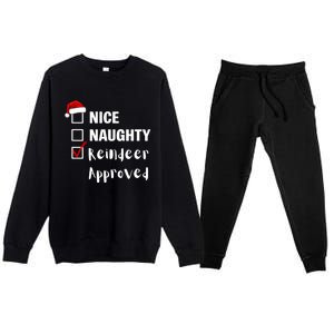 Nice Naughty Reindeer Approved Funny Santa Claus Christmas Cute Gift Premium Crewneck Sweatsuit Set