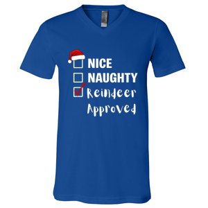 Nice Naughty Reindeer Approved Funny Santa Claus Christmas Cute Gift V-Neck T-Shirt