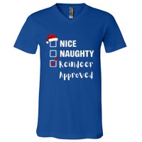 Nice Naughty Reindeer Approved Funny Santa Claus Christmas Cute Gift V-Neck T-Shirt