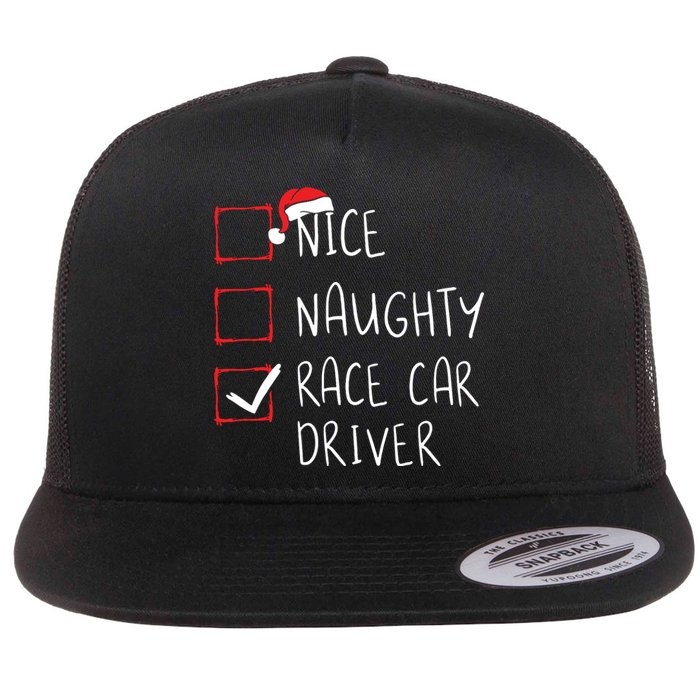 Nice Naughty Race Car Driver List Christmas Santa Claus Flat Bill Trucker Hat