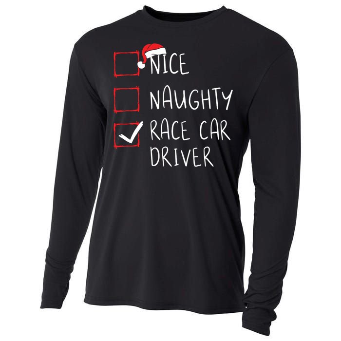 Nice Naughty Race Car Driver List Christmas Santa Claus Cooling Performance Long Sleeve Crew