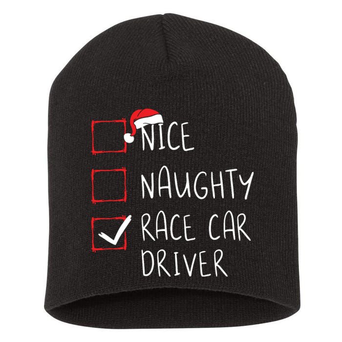 Nice Naughty Race Car Driver List Christmas Santa Claus Short Acrylic Beanie