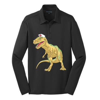 Nurse Nursesaurus Rex Dinosaur Funny Nursing Gift Silk Touch Performance Long Sleeve Polo