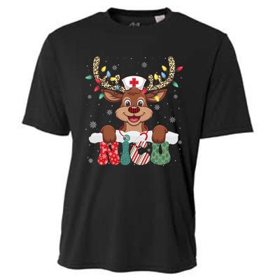 Nicu Nurse Reindeer Nurse Hat Christmas Light Women Girl Cooling Performance Crew T-Shirt