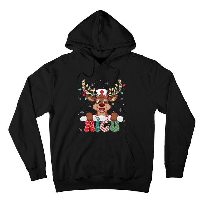 Nicu Nurse Reindeer Nurse Hat Christmas Light Women Girl Hoodie