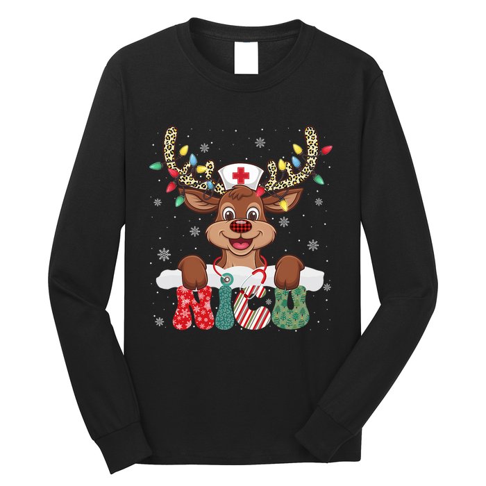 Nicu Nurse Reindeer Nurse Hat Christmas Light Women Girl Long Sleeve Shirt