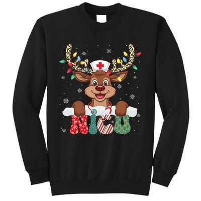 Nicu Nurse Reindeer Nurse Hat Christmas Light Women Girl Sweatshirt