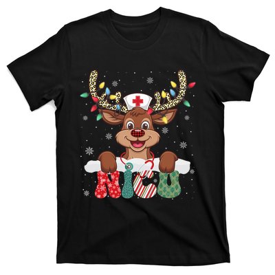 Nicu Nurse Reindeer Nurse Hat Christmas Light Women Girl T-Shirt