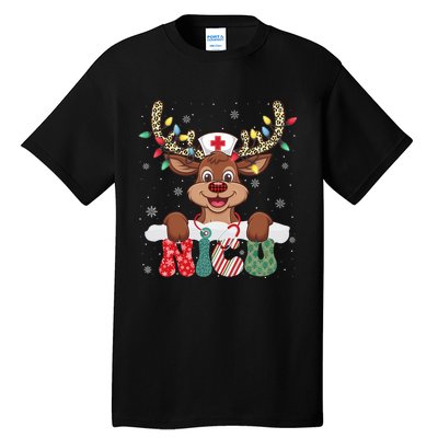 Nicu Nurse Reindeer Nurse Hat Christmas Light Women Girl Tall T-Shirt