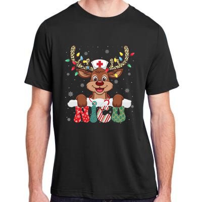 Nicu Nurse Reindeer Nurse Hat Christmas Light Women Girl Adult ChromaSoft Performance T-Shirt