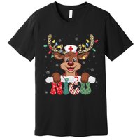 Nicu Nurse Reindeer Nurse Hat Christmas Light Women Girl Premium T-Shirt