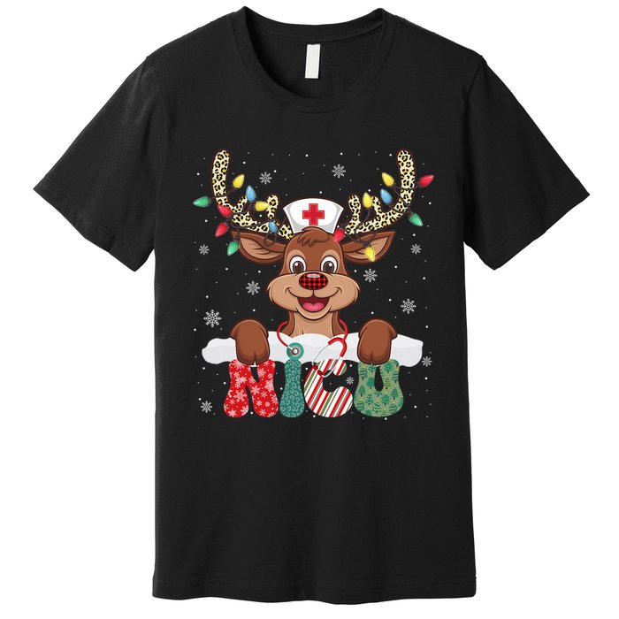 Nicu Nurse Reindeer Nurse Hat Christmas Light Women Girl Premium T-Shirt