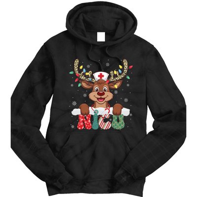 Nicu Nurse Reindeer Nurse Hat Christmas Light Women Girl Tie Dye Hoodie