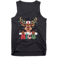 Nicu Nurse Reindeer Nurse Hat Christmas Light Women Girl Tank Top