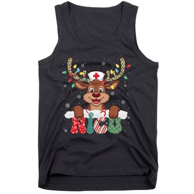 Nicu Nurse Reindeer Nurse Hat Christmas Light Women Girl Tank Top