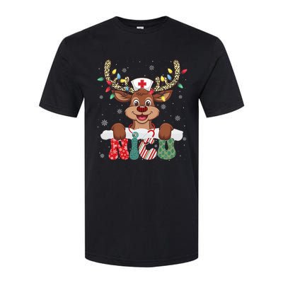 Nicu Nurse Reindeer Nurse Hat Christmas Light Women Girl Softstyle CVC T-Shirt