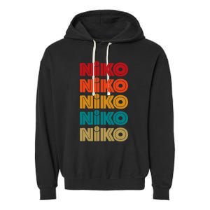 Niko Name Retro Given Name Colorful Inline Font Garment-Dyed Fleece Hoodie