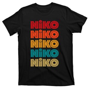 Niko Name Retro Given Name Colorful Inline Font T-Shirt