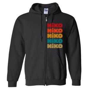 Niko Name Retro Given Name Colorful Inline Font Full Zip Hoodie