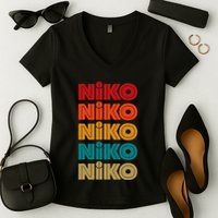 Niko Name Retro Given Name Colorful Inline Font Women's V-Neck T-Shirt