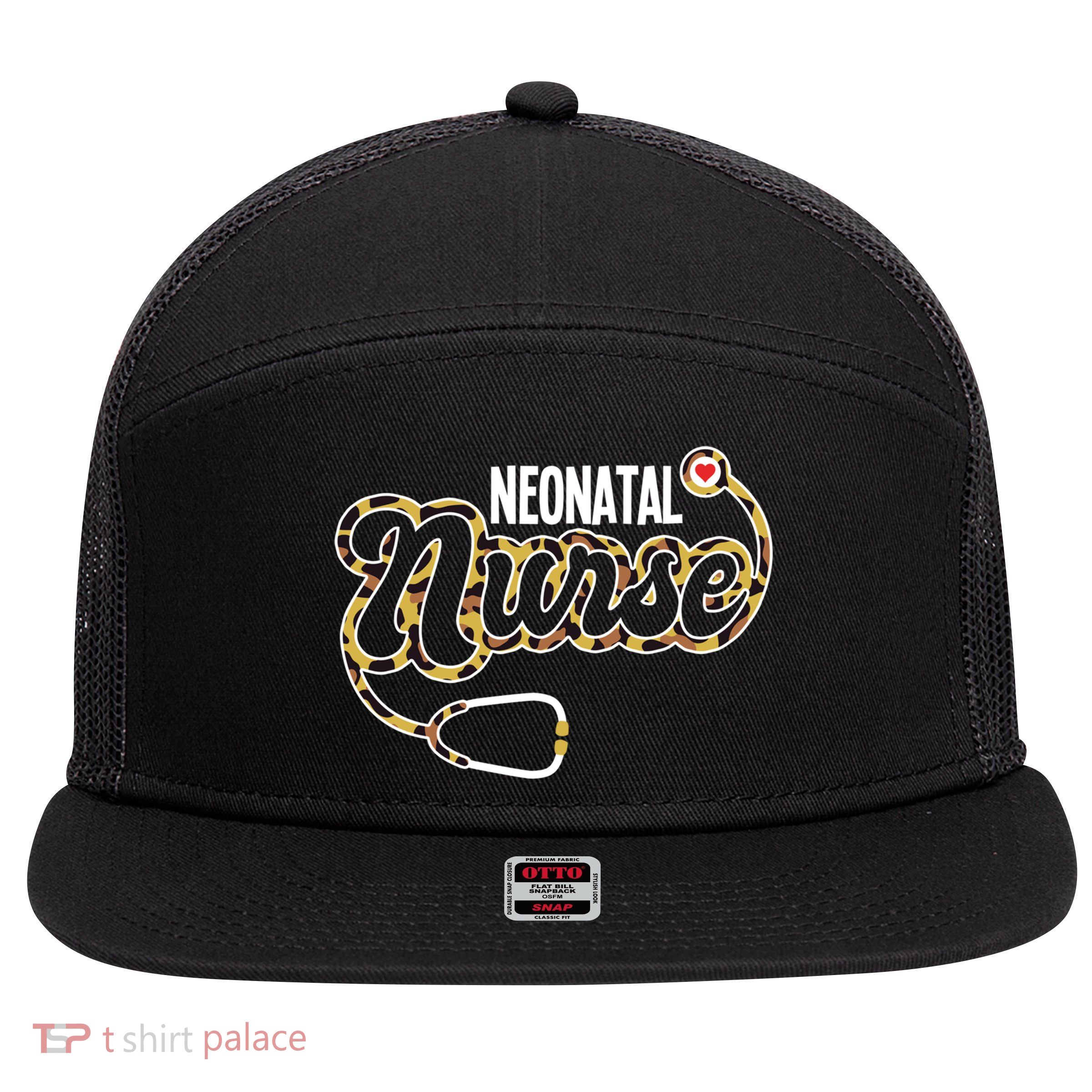 Neonatal Nurse Stethoscope Heart Leopard Print Rn Nursing Meaningful Gift 7 Panel Mesh Trucker Snapback Hat