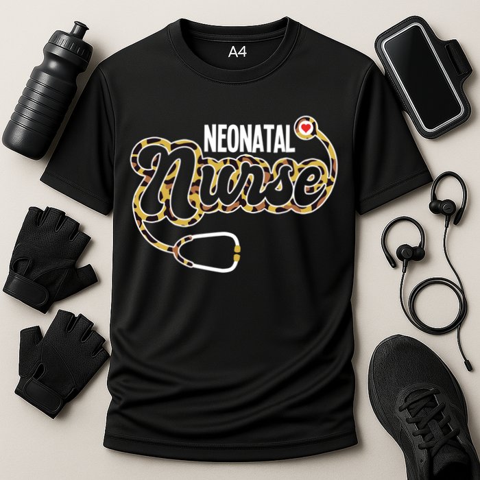 Neonatal Nurse Stethoscope Heart Leopard Print Rn Nursing Meaningful Gift Cooling Performance Crew T-Shirt
