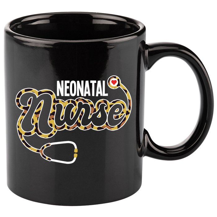 Neonatal Nurse Stethoscope Heart Leopard Print Rn Nursing Meaningful Gift 11oz C Handle Ceramic Mug