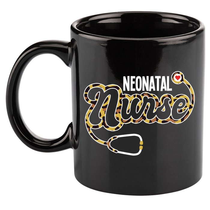 Neonatal Nurse Stethoscope Heart Leopard Print Rn Nursing Meaningful Gift 11oz C Handle Ceramic Mug