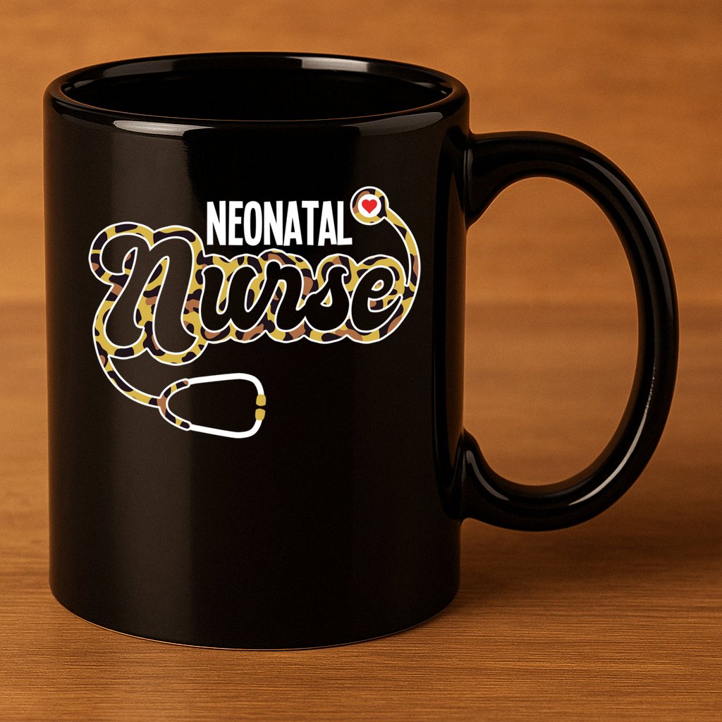 Neonatal Nurse Stethoscope Heart Leopard Print Rn Nursing Meaningful Gift 11oz C Handle Ceramic Mug