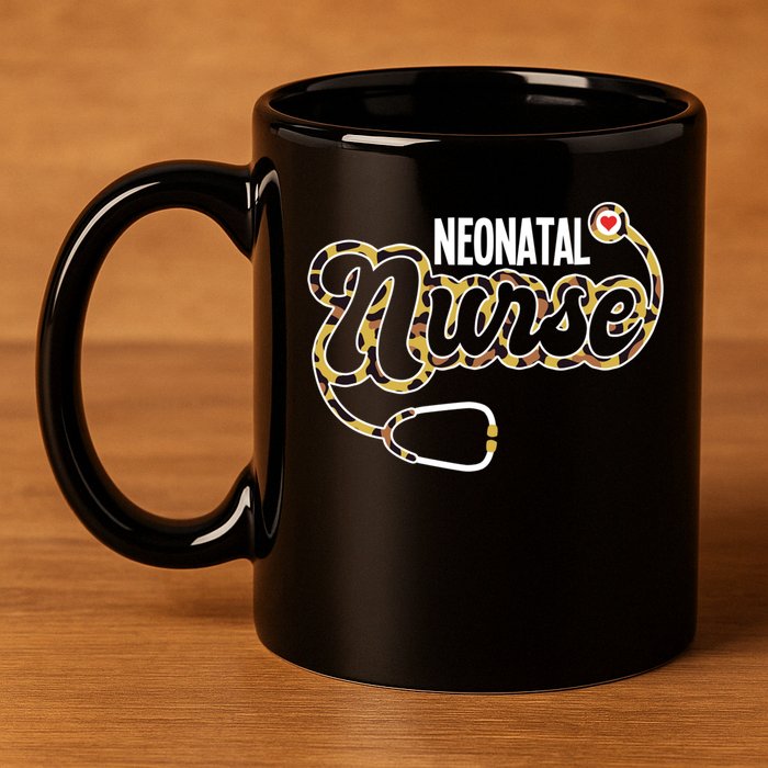 Neonatal Nurse Stethoscope Heart Leopard Print Rn Nursing Meaningful Gift 11oz C Handle Ceramic Mug